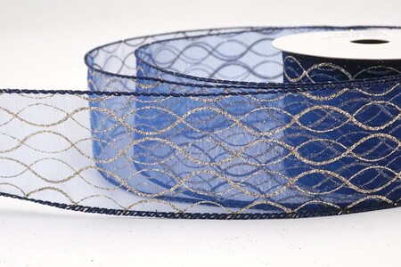 Marineblauw glitterend ogee-rasterdraadlint_KW0472GC-4G-4